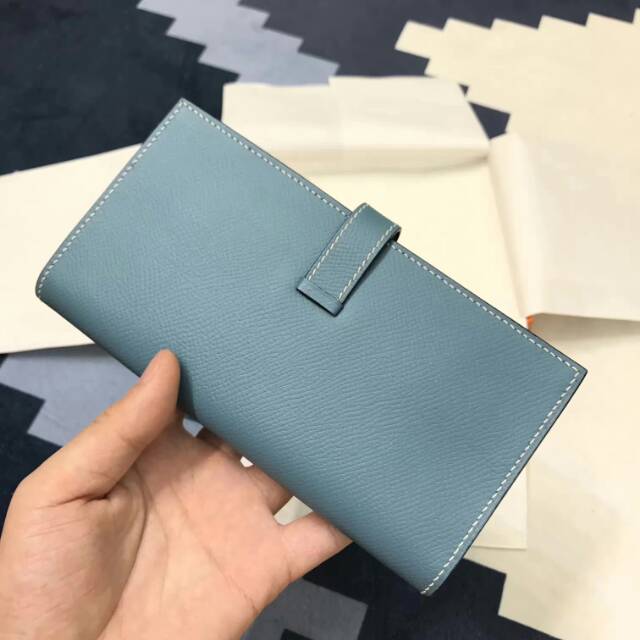 广州爱玛皮具 全球代发 爱马仕stock epsom皮 Bearn CC75 Blue Jean 银扣 蜡线手工缝制