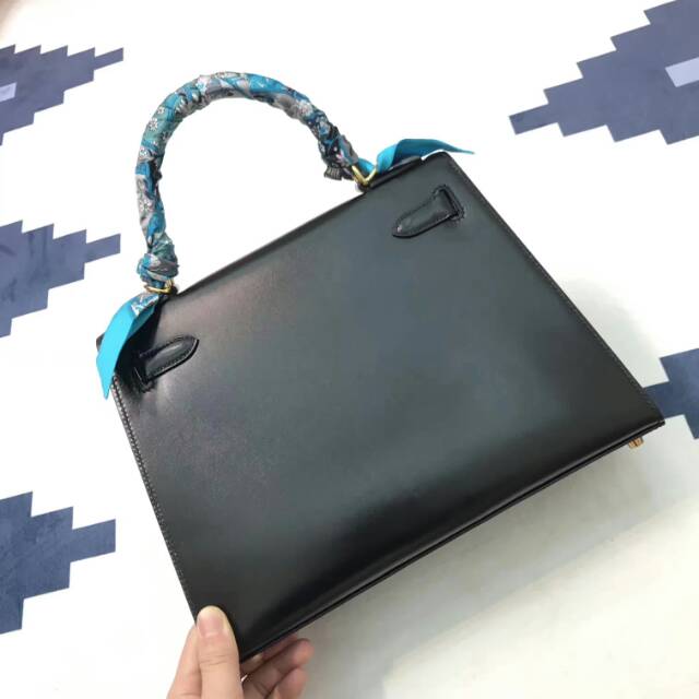 广州白云皮具城 爱马仕stock 28kelly box皮 黑色 金扣 蜡线纯手工