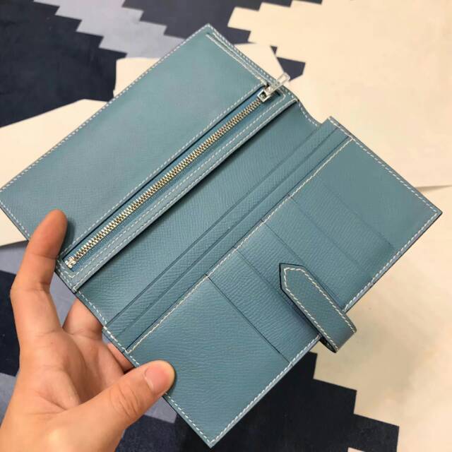 广州爱玛皮具 全球代发 爱马仕stock epsom皮 Bearn CC75 Blue Jean 银扣 蜡线手工缝制