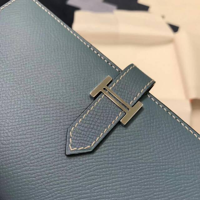 广州爱玛皮具 全球代发 爱马仕stock epsom皮 Bearn CC75 Blue Jean 银扣 蜡线手工缝制