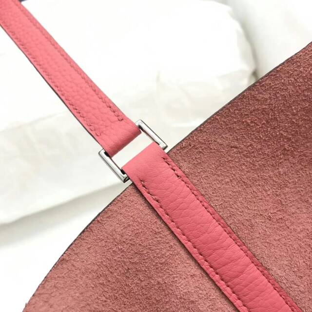 爱马仕菜篮子 Picotin Lock 22cm 8W Rose Azalee 唇膏粉 蜡线手工缝制