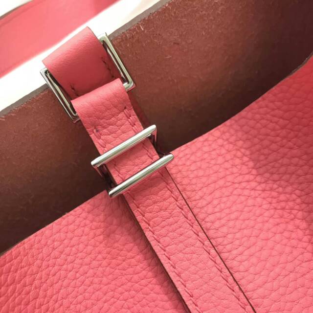 爱马仕菜篮子 Picotin Lock 22cm 8W Rose Azalee 唇膏粉 蜡线手工缝制