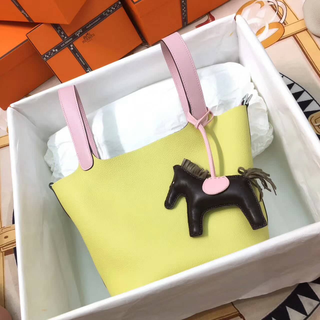 Hermes爱马仕菜篮子 Picotin Lock 18cm Clememce 法国原产Tc皮 1Z Jaine Poessin 小鸡黄拼3Q Rose Sakura 芭比粉 银扣