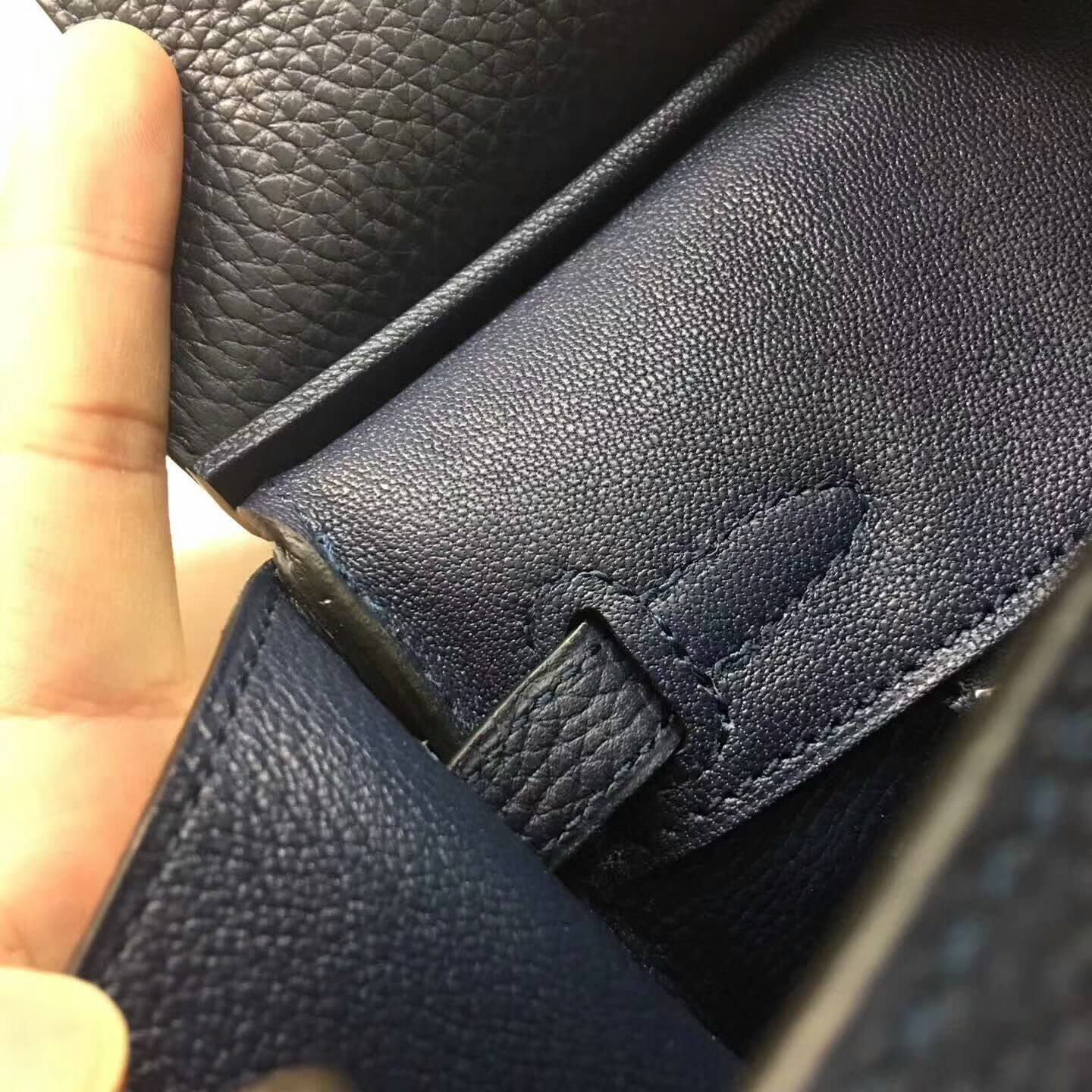爱马仕包包 铂金包Birkin 25cm Clemence 法国原产Tc皮 N7 Blue 风暴蓝 银扣