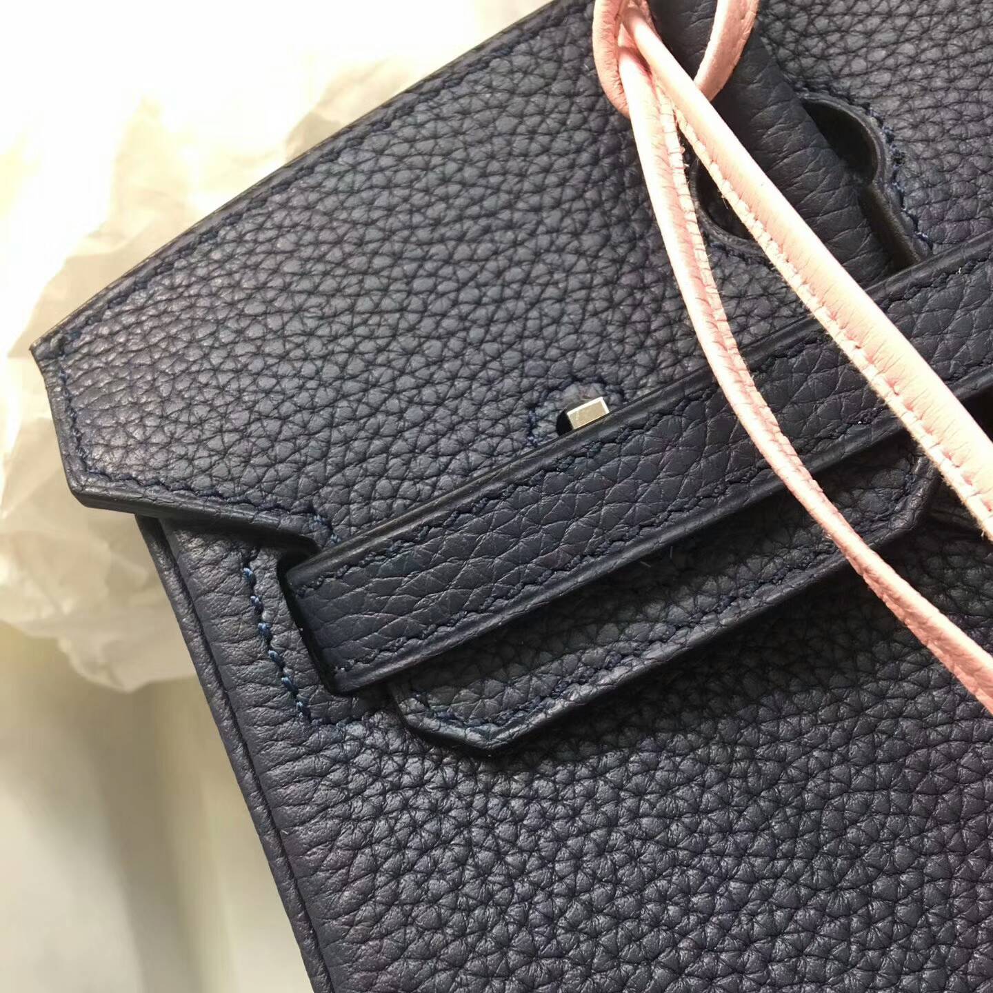 爱马仕包包 铂金包Birkin 25cm Clemence 法国原产Tc皮 N7 Blue 风暴蓝 银扣