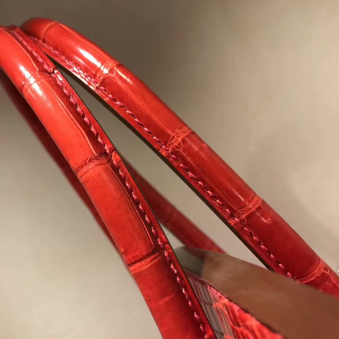爱马仕铂金包 Birkin30cm Shiny Niloticus 亮面尼罗两点 95 Braise 法拉利红 金扣 顶级工艺 纯缝蜡线