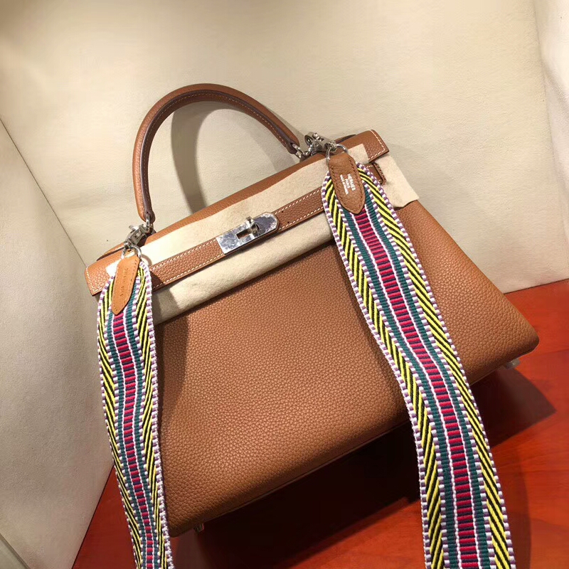 Hermes 爱马仕Kelly包 28cm Togo 37 Gold 金棕 银扣 配上Sangle Cavale肩带简直绝美
