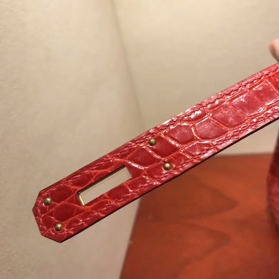 爱马仕铂金包 Birkin30cm Shiny Niloticus 亮面尼罗两点 95 Braise 法拉利红 金扣 顶级工艺 纯缝蜡线