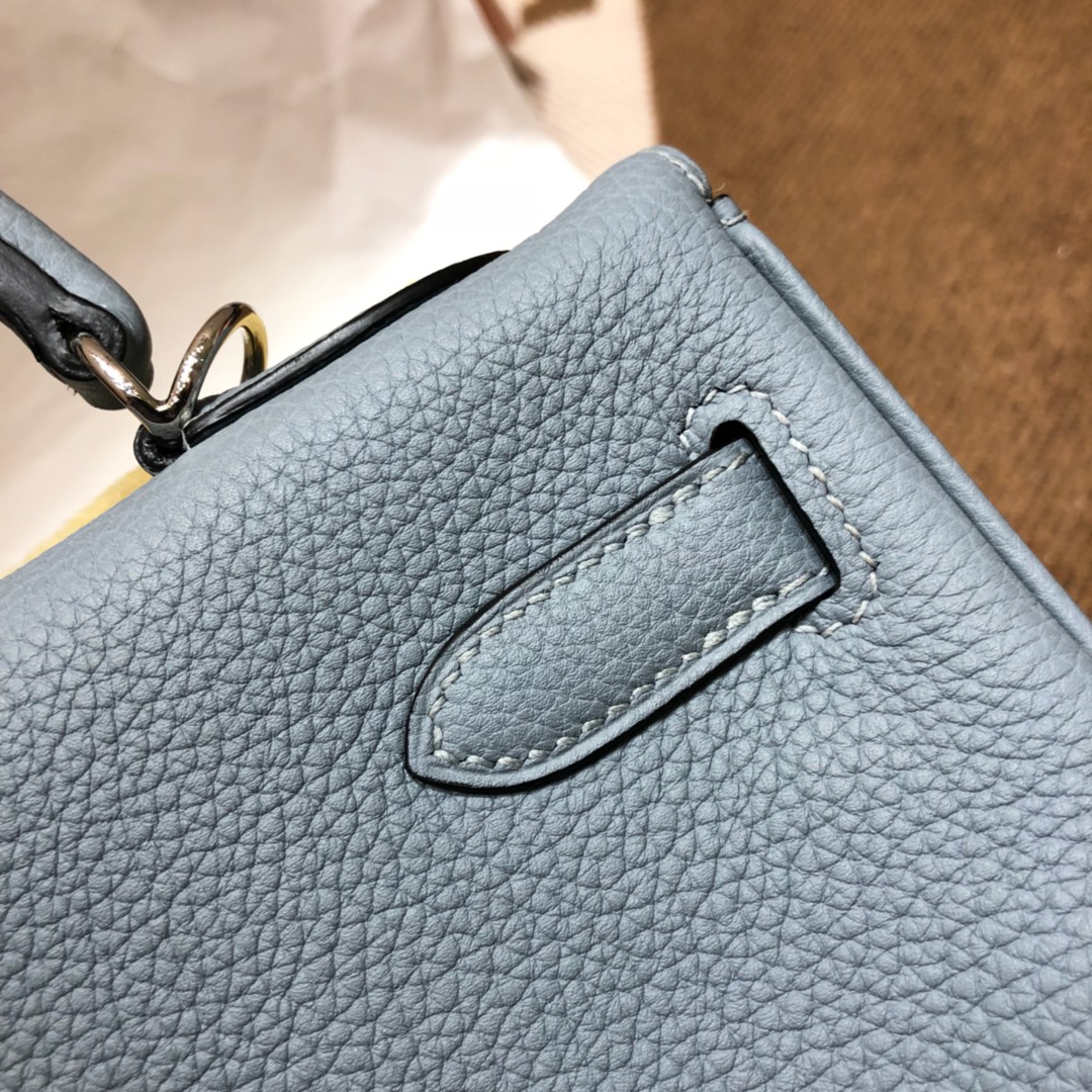 Hermes爱马仕 Kelly 32cm Togo J7 Blue Lin 亚麻蓝 银扣 顶级工艺手缝蜡线