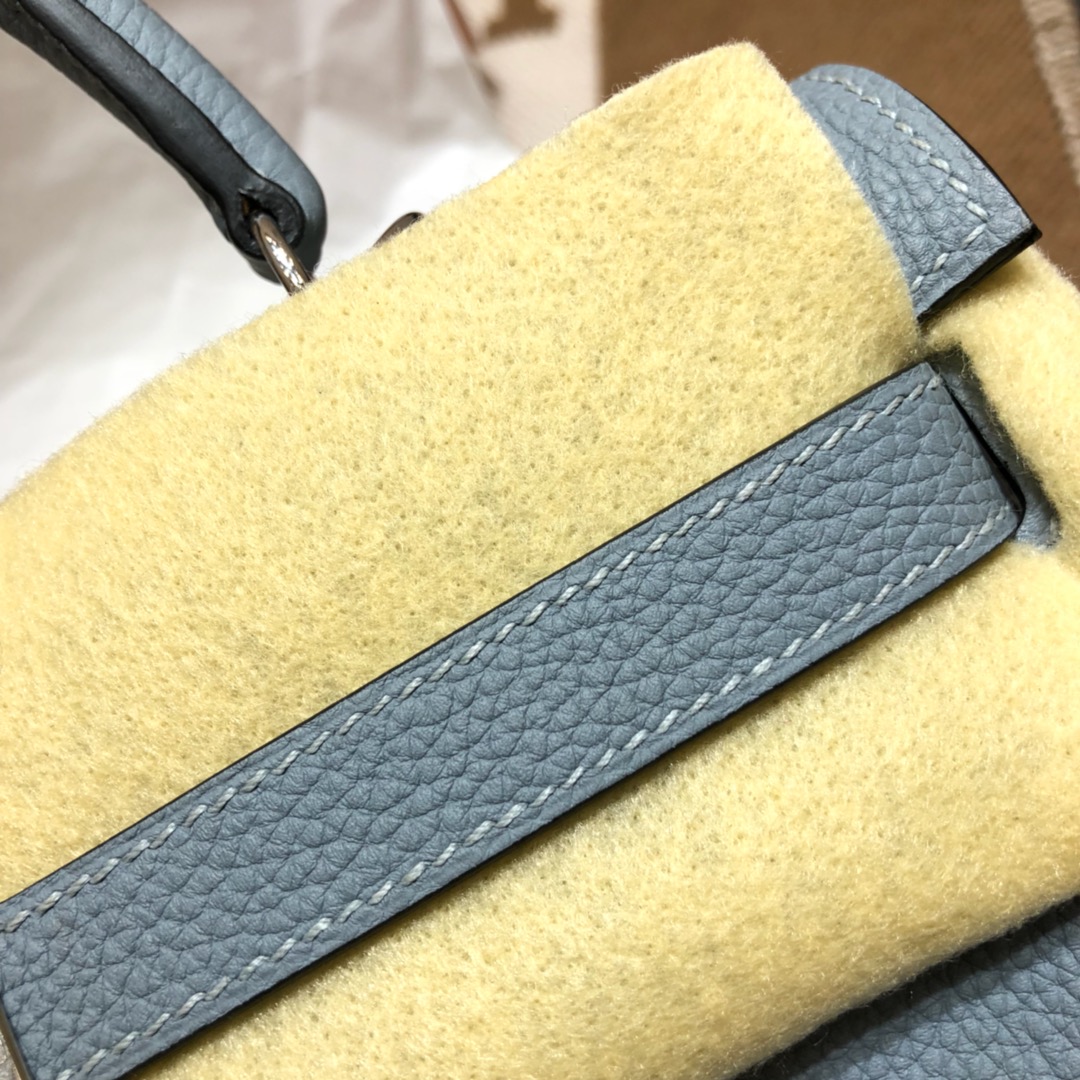 Hermes爱马仕 Kelly 32cm Togo J7 Blue Lin 亚麻蓝 银扣 顶级工艺手缝蜡线