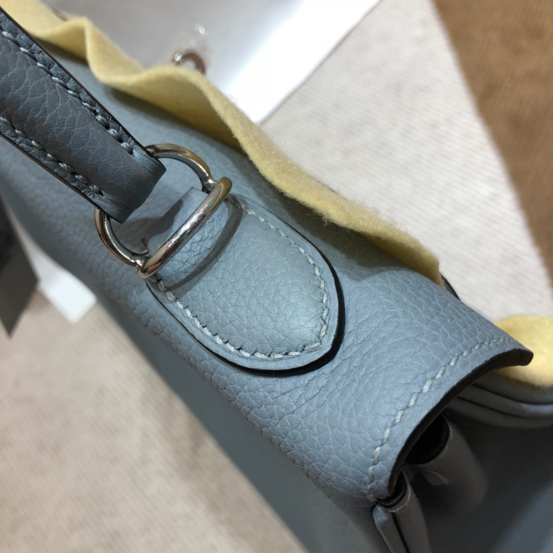 Hermes爱马仕 Kelly 32cm Togo J7 Blue Lin 亚麻蓝 银扣 顶级工艺手缝蜡线