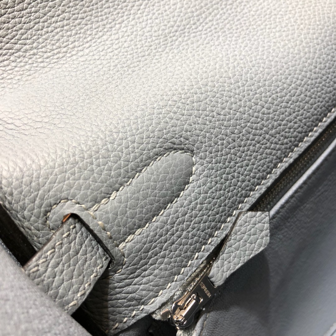Hermes爱马仕 Kelly 32cm Togo J7 Blue Lin 亚麻蓝 银扣 顶级工艺手缝蜡线