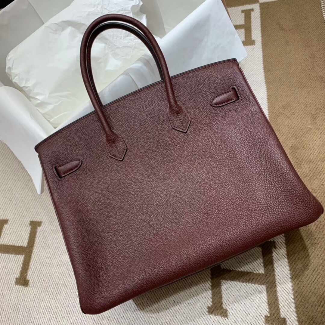 爱马仕铂金包 Birkin 35cm Togo小牛 57 Bordeaux 波尔多酒红 金扣 顶级工艺 手缝蜡线