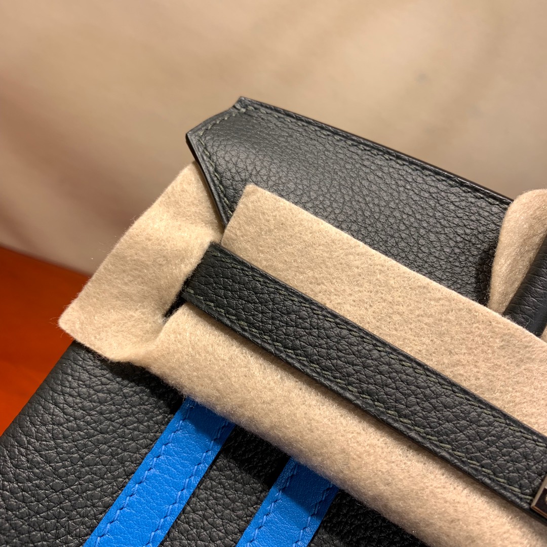 爱马仕2018 AW秋冬限量版 Birkin 25cm Officier CC88 Graphite 石墨灰拼 B3 Zanzibar 坦桑利亚蓝 银扣 顶尖工艺