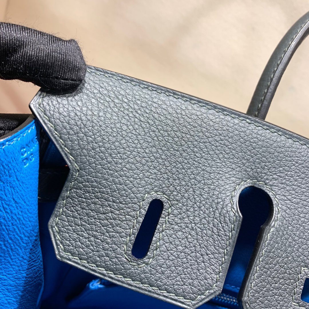 爱马仕2018 AW秋冬限量版 Birkin 25cm Officier CC88 Graphite 石墨灰拼 B3 Zanzibar 坦桑利亚蓝 银扣 顶尖工艺