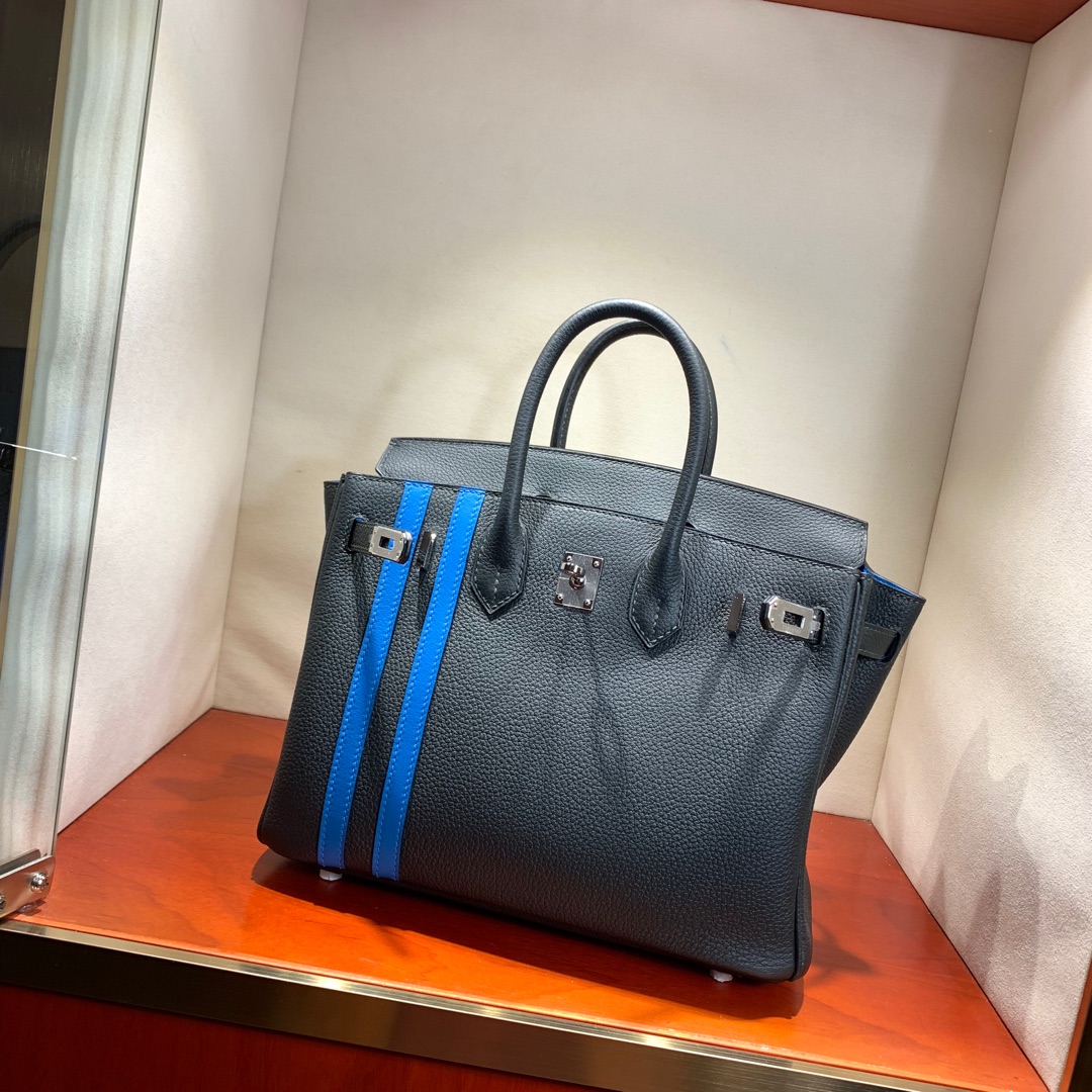 爱马仕2018 AW秋冬限量版 Birkin 25cm Officier CC88 Graphite 石墨灰拼 B3 Zanzibar 坦桑利亚蓝 银扣 顶尖工艺