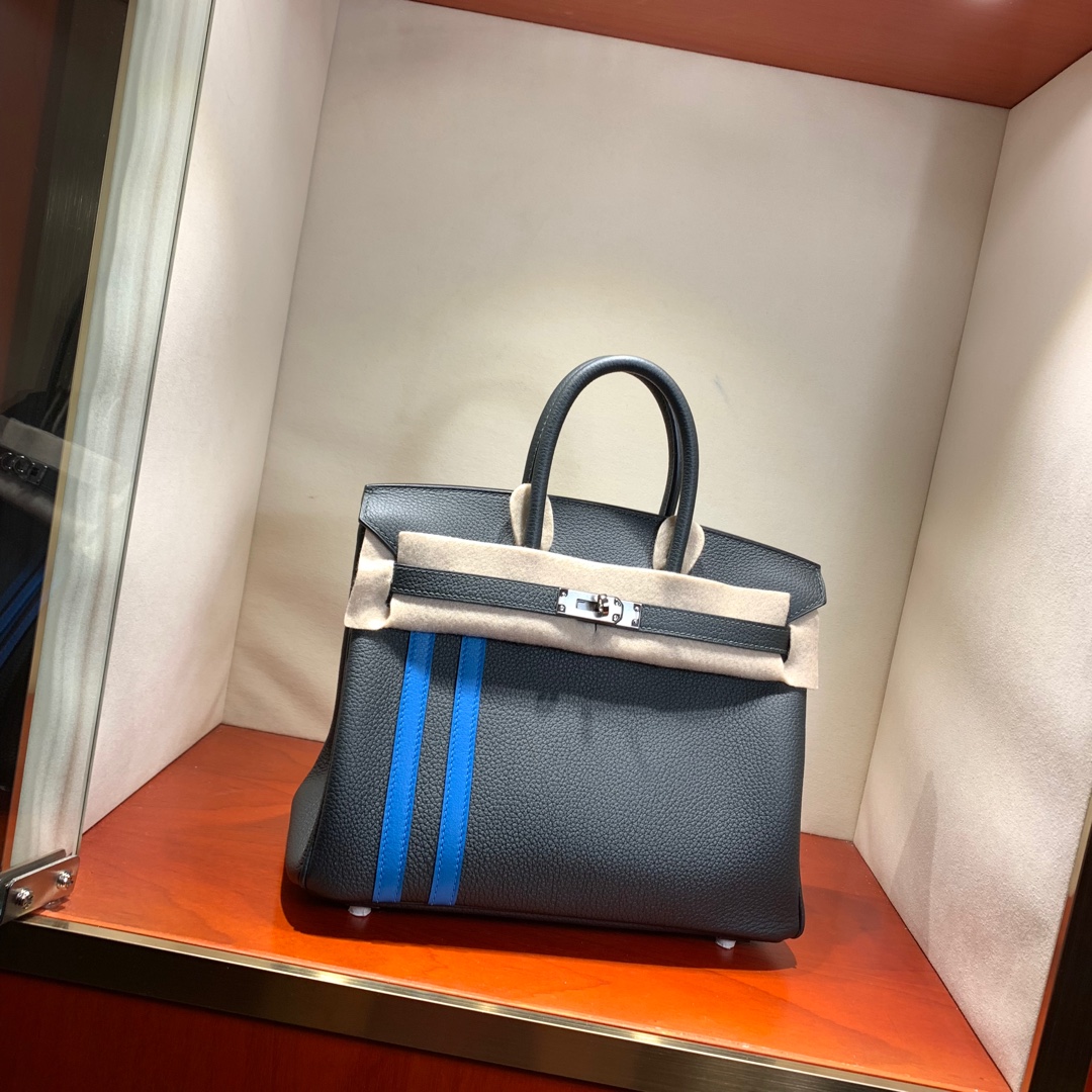爱马仕2018 AW秋冬限量版 Birkin 25cm Officier CC88 Graphite 石墨灰拼 B3 Zanzibar 坦桑利亚蓝 银扣 顶尖工艺