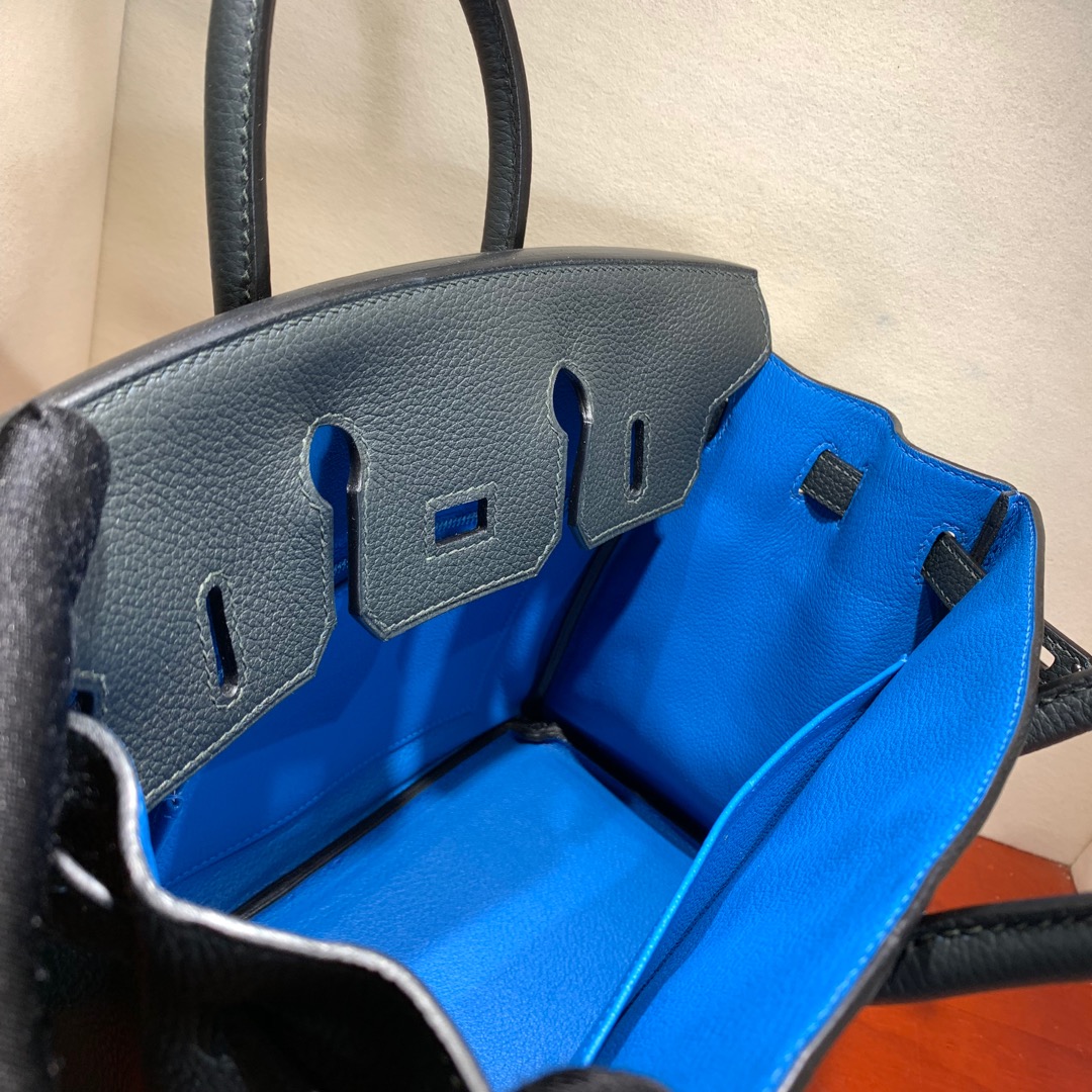 爱马仕2018 AW秋冬限量版 Birkin 25cm Officier CC88 Graphite 石墨灰拼 B3 Zanzibar 坦桑利亚蓝 银扣 顶尖工艺