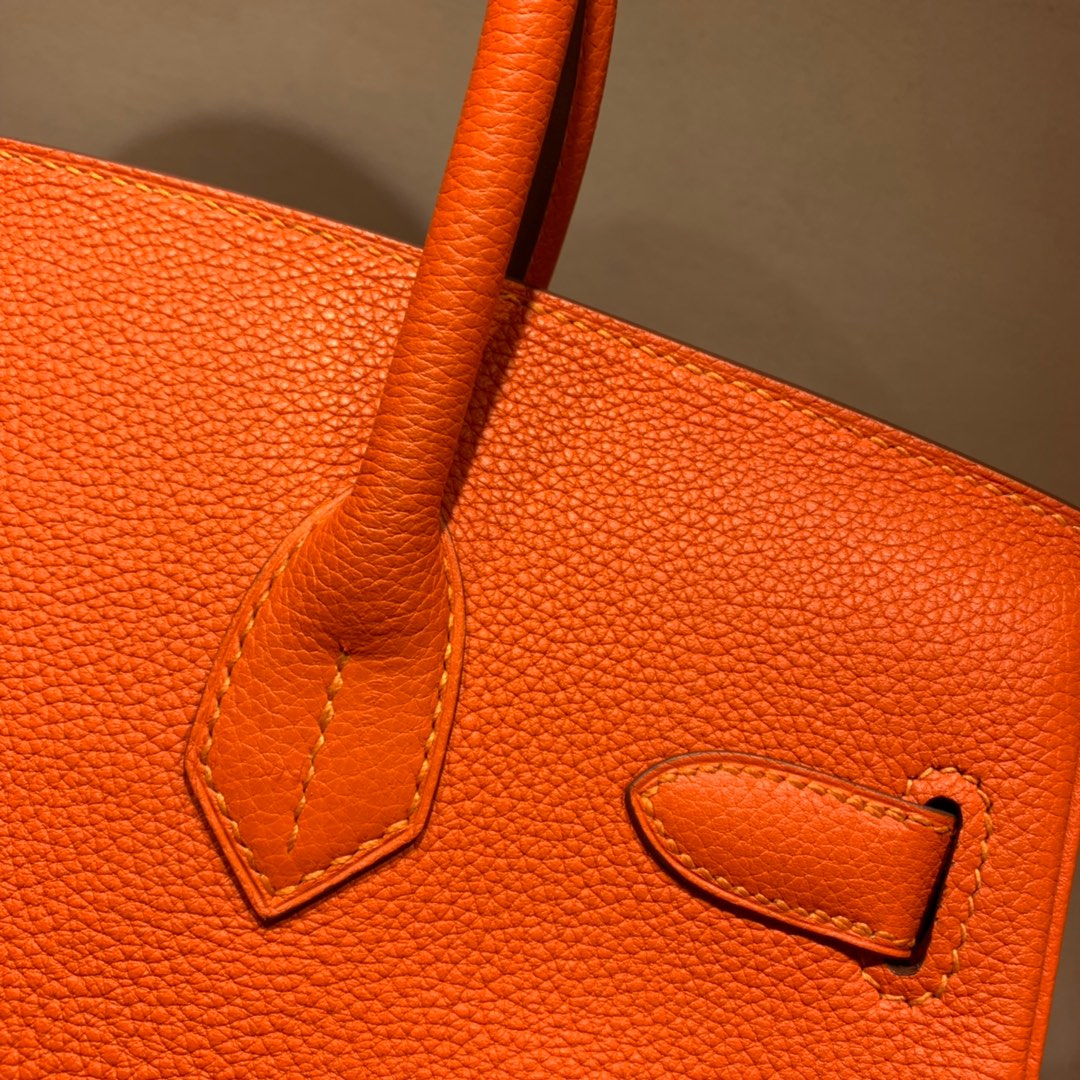 爱马仕铂金包 Birkin 30cm Togo 9J火焰橙 银扣 蜜蜡全手缝