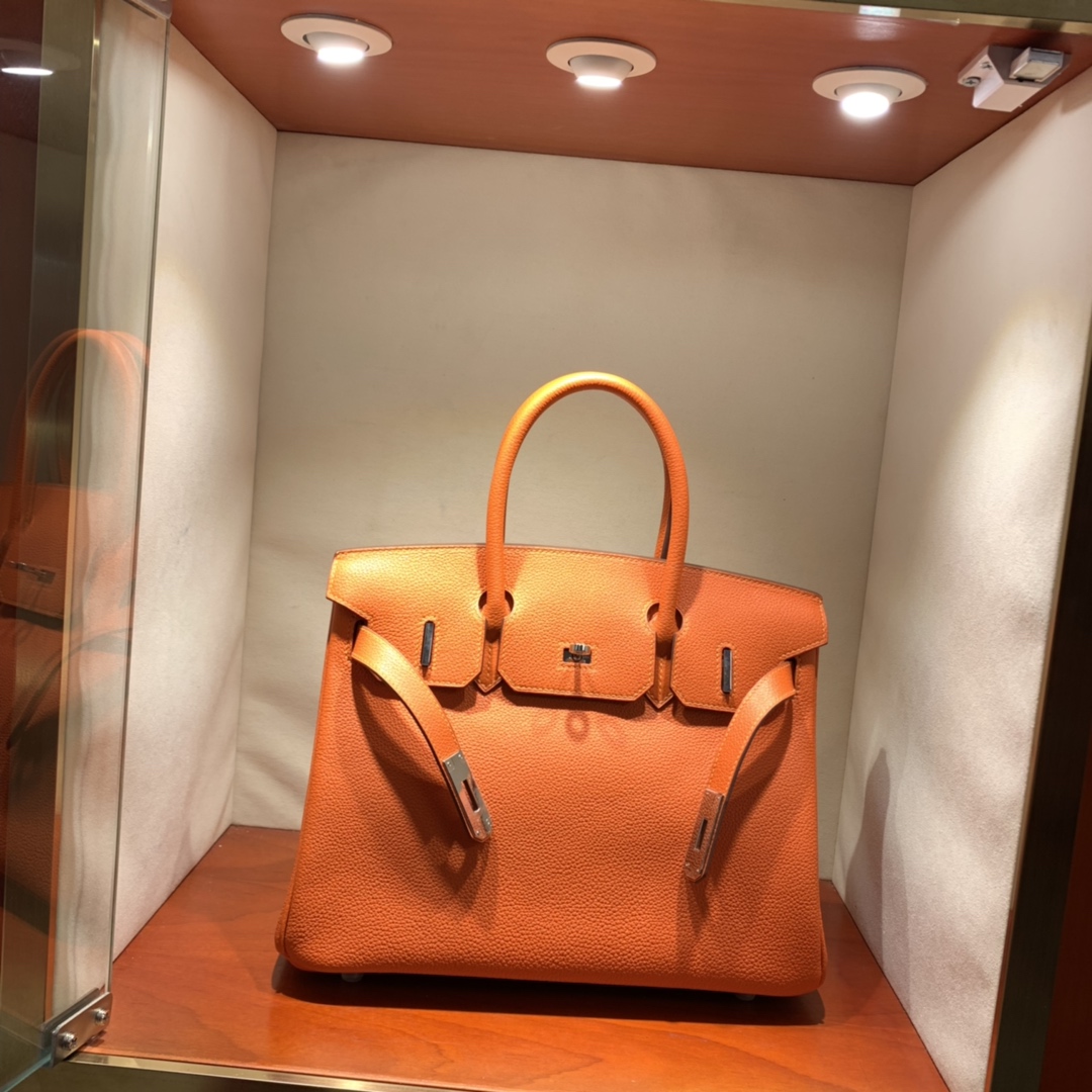 爱马仕铂金包 Birkin 30cm Togo 9J火焰橙 银扣 蜜蜡全手缝