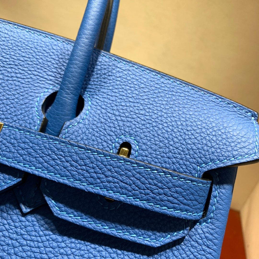 爱马仕铂金包 Birkin 30cm Togo 7Q海水蓝 金扣 蜜蜡全手缝