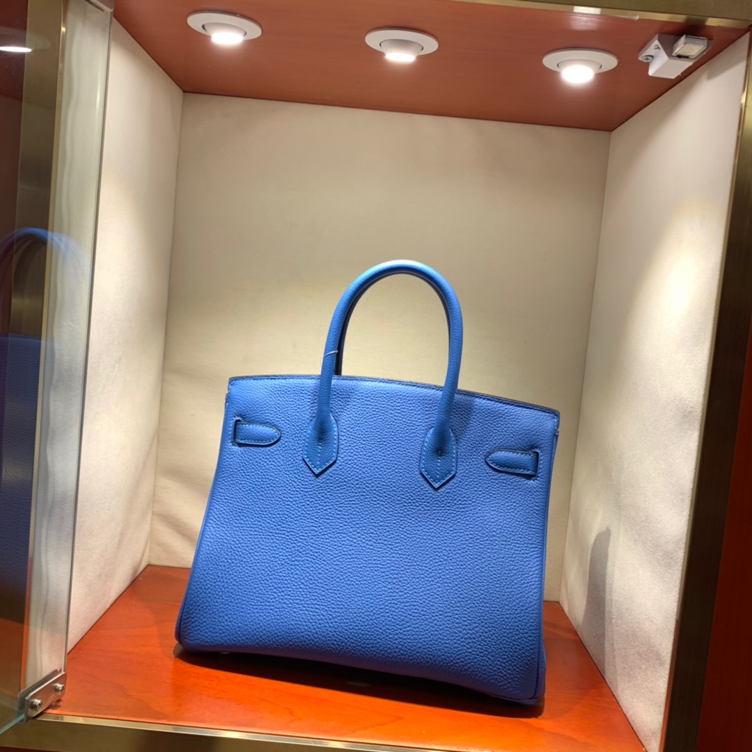 爱马仕铂金包 Birkin 30cm Togo 7Q海水蓝 金扣 蜜蜡全手缝