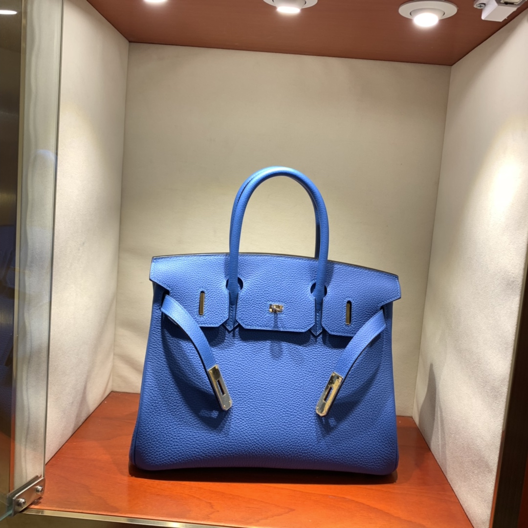 爱马仕铂金包 Birkin 30cm Togo 7Q海水蓝 金扣 蜜蜡全手缝