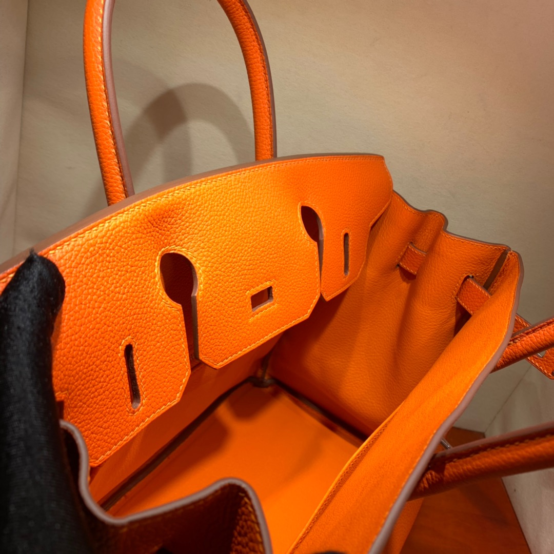 爱马仕铂金包 Birkin 30cm Togo 9J火焰橙 银扣 蜜蜡全手缝