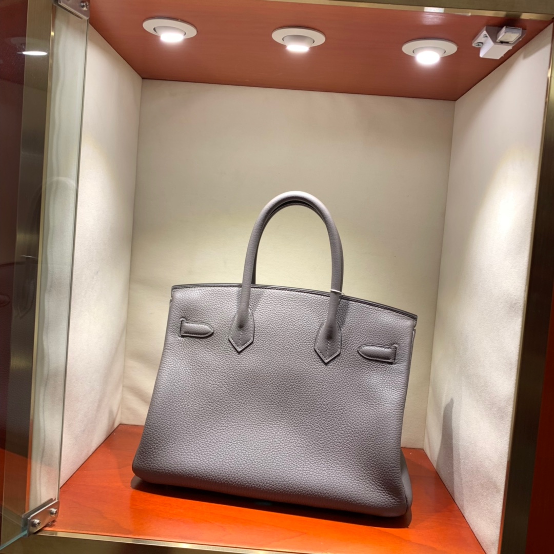 爱马仕铂金包 Birkin 30cm Togo 8F锡器灰 金扣 蜜蜡全手缝