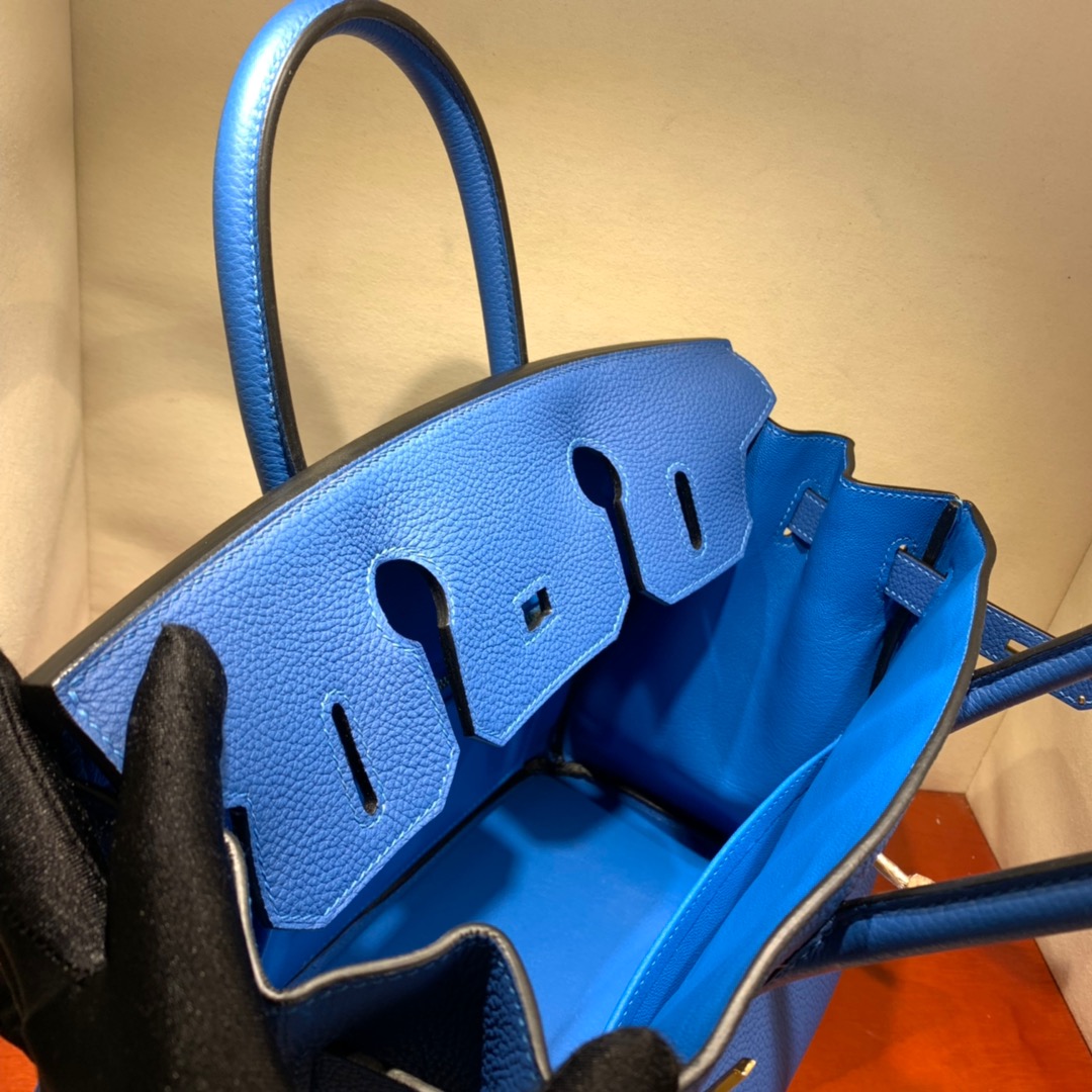 爱马仕铂金包 Birkin 30cm Togo 7Q海水蓝 金扣 蜜蜡全手缝