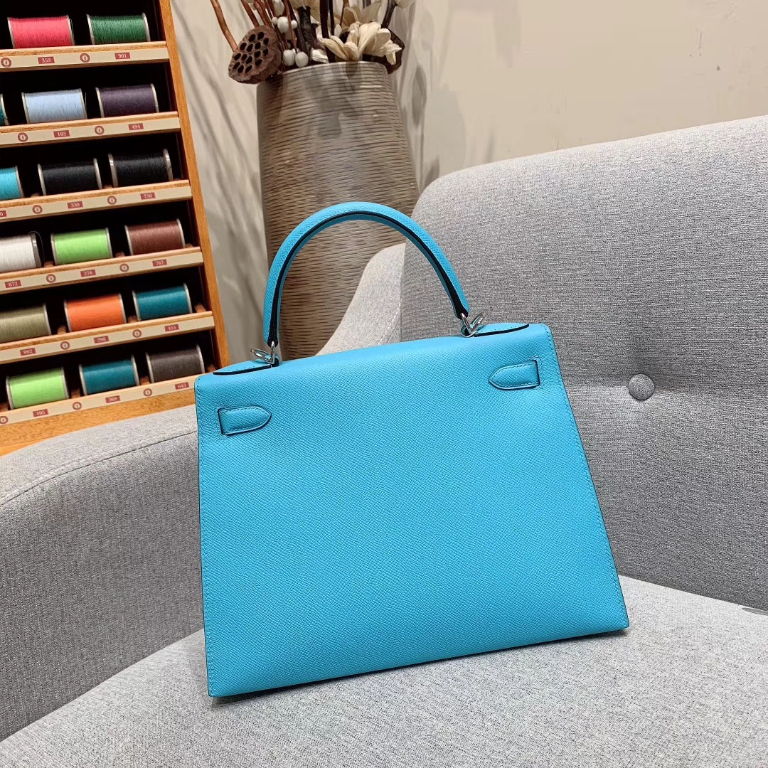 爱马仕厂家 Kelly 28cm Epsom P3北方蓝 银扣
