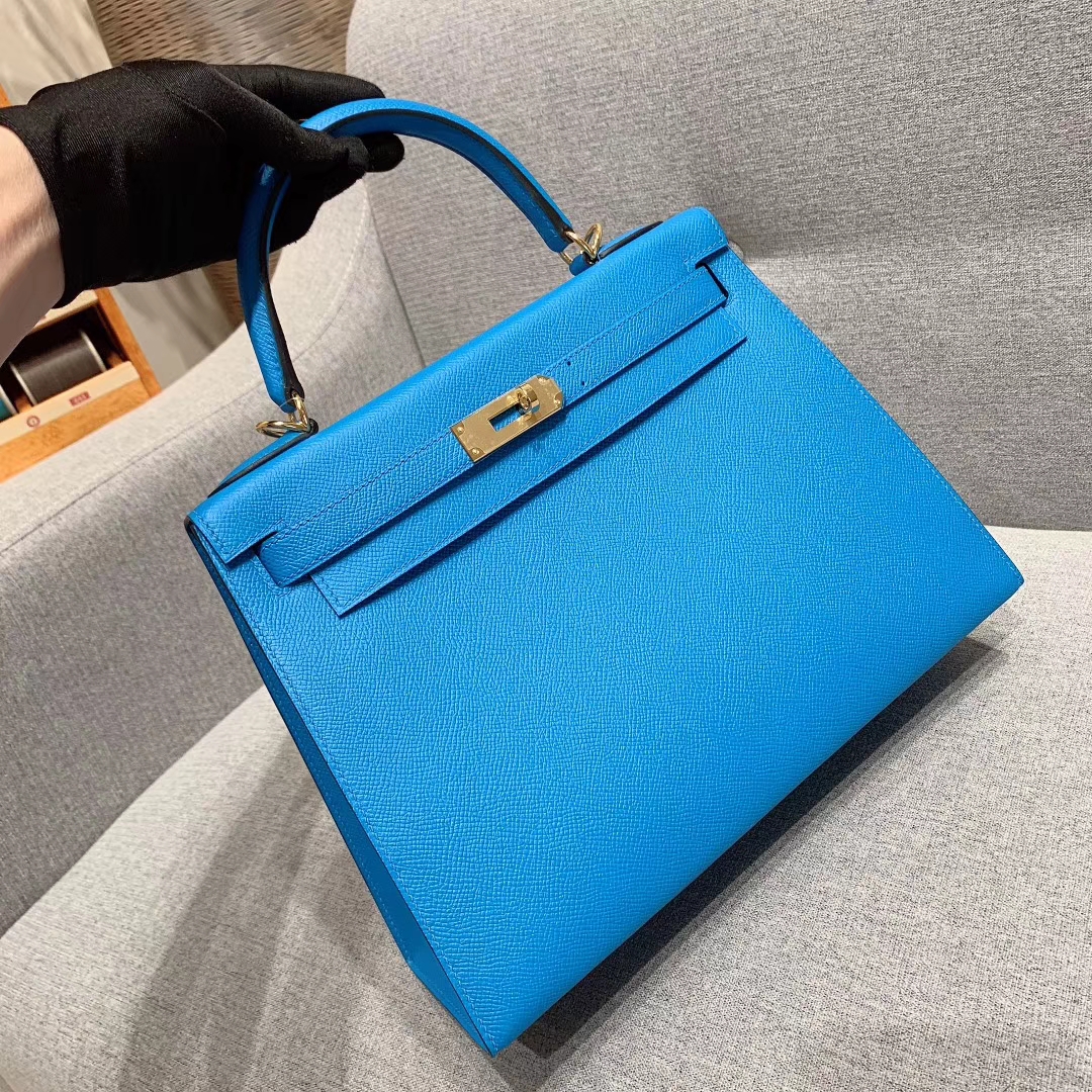 爱马仕厂家 Kelly 28cm Epsom B3坦桑利亚蓝 金扣