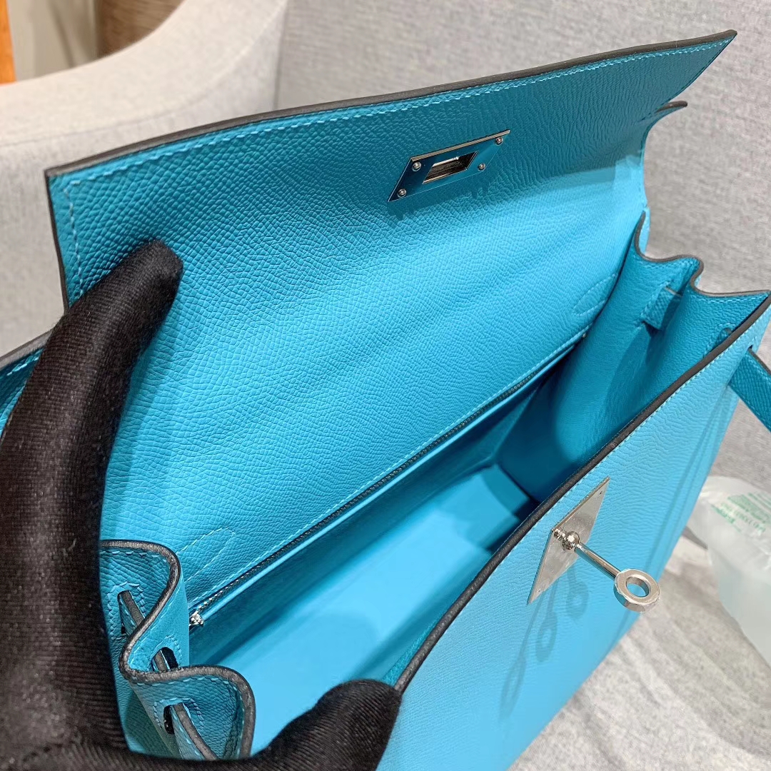爱马仕厂家 Kelly 28cm Epsom P3北方蓝 银扣