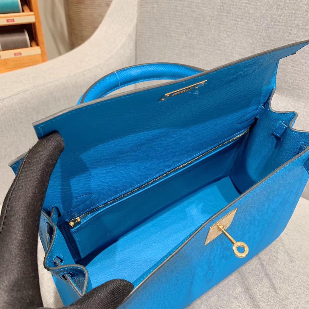爱马仕厂家 Kelly 28cm Epsom B3坦桑利亚蓝 金扣