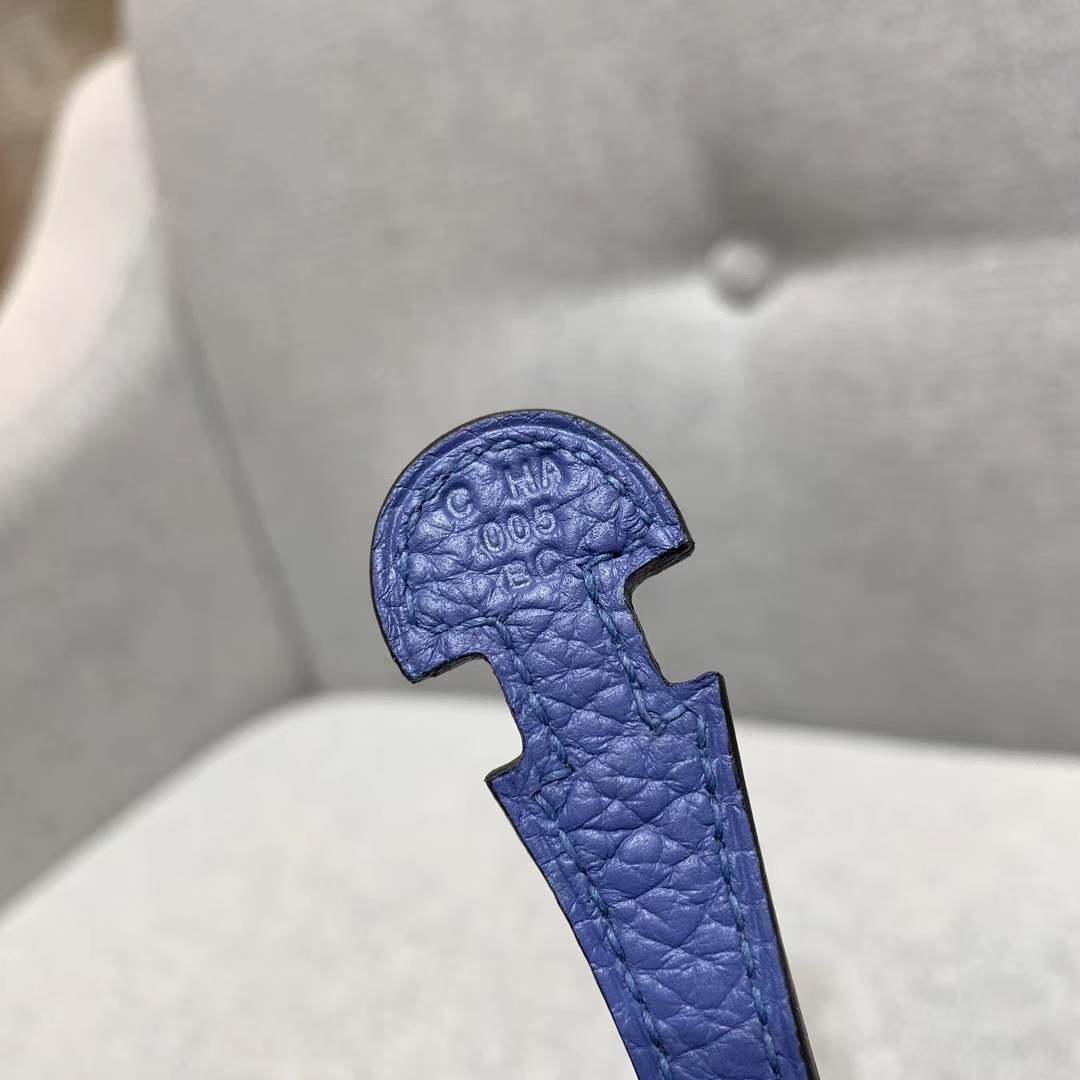 Hermes 17mini Evelyn伊芙琳 法国进口TC皮 玛瑙蓝 银扣 蜡线手缝