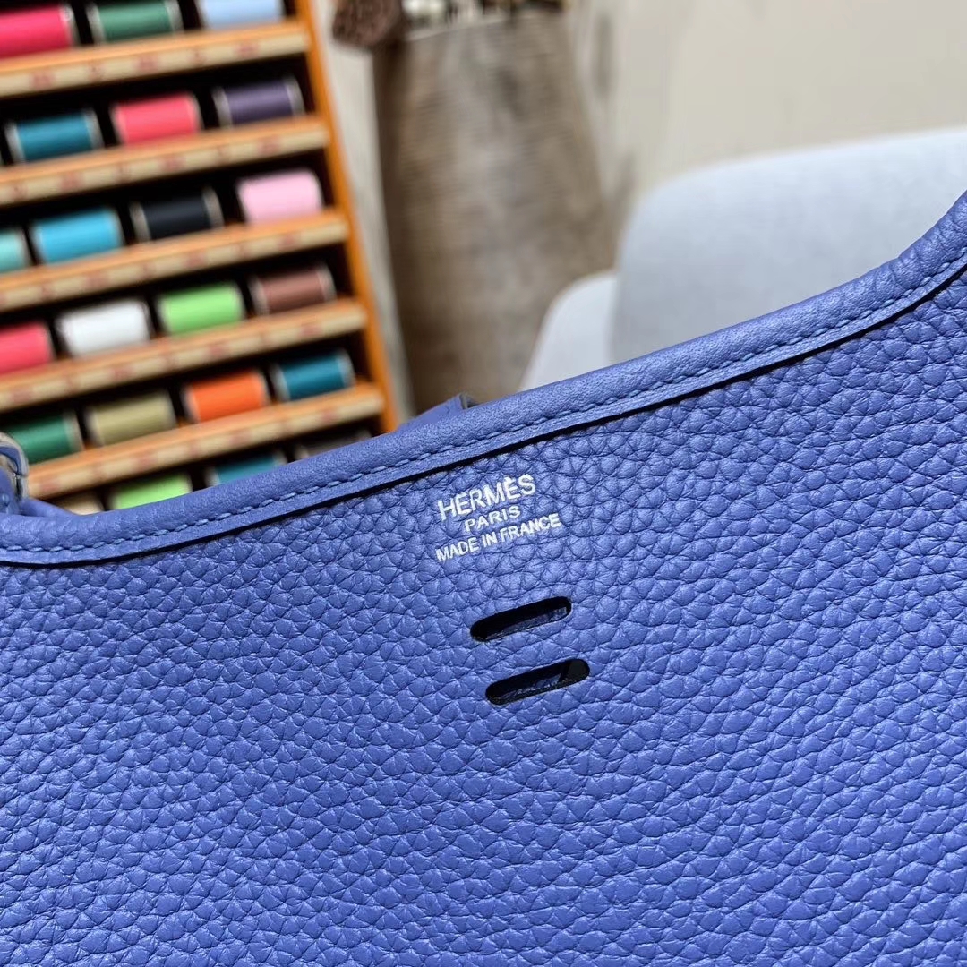 Hermes 17mini Evelyn伊芙琳 法国进口TC皮 玛瑙蓝 银扣 蜡线手缝
