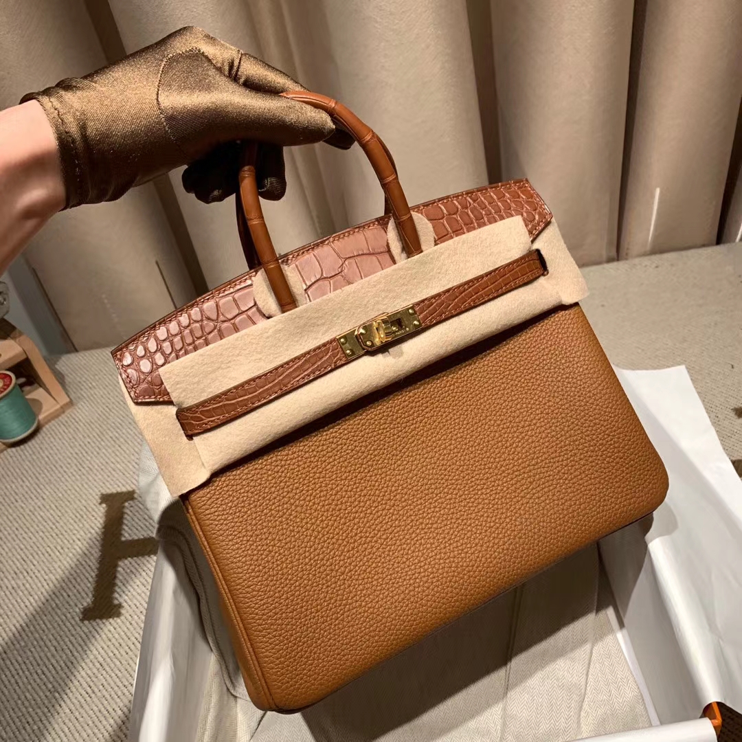 爱马仕包包官网 Birkin Touch 30cm 鳄鱼 37金棕 金扣