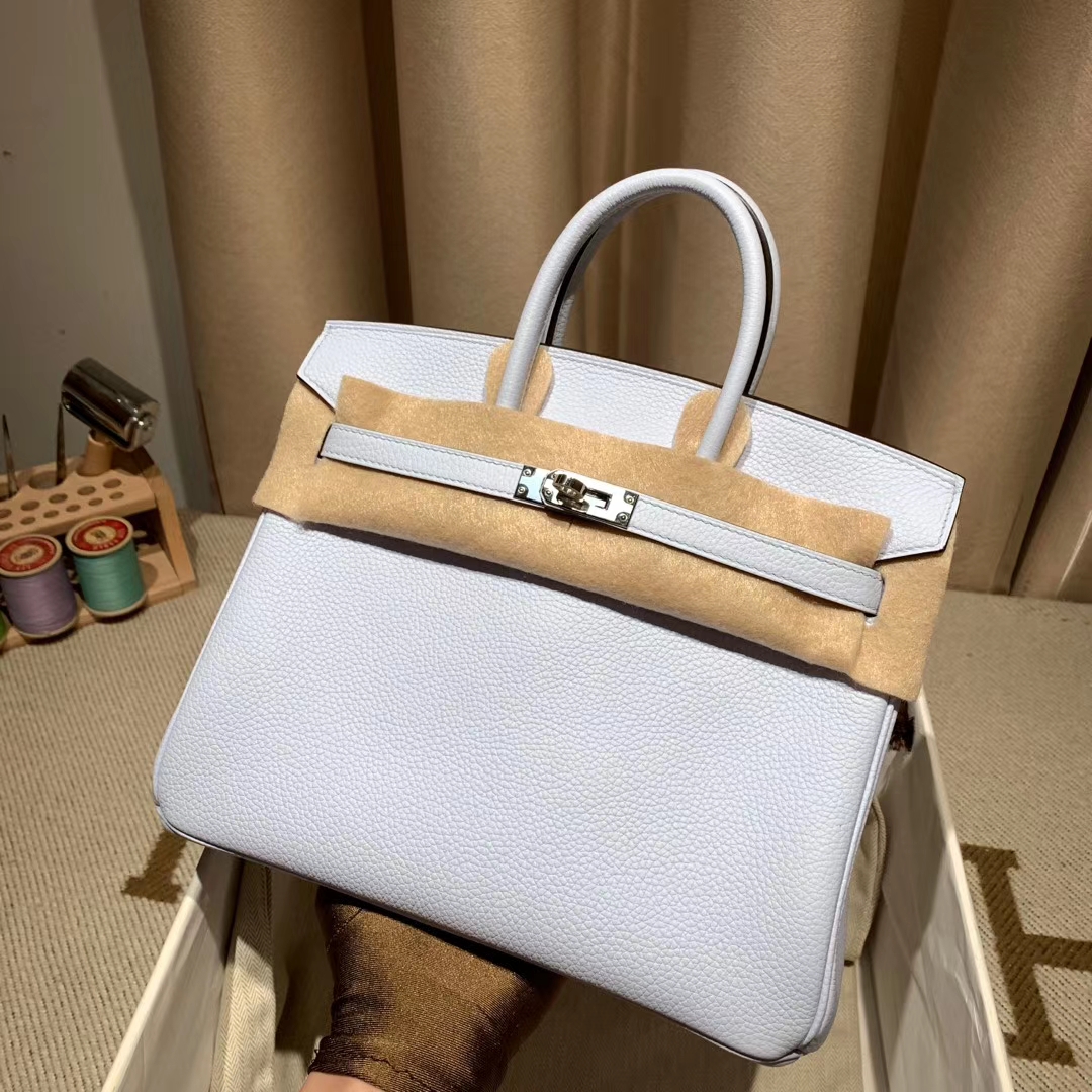 爱马仕包包官网 Birkin 30cm 雾霾蓝 银扣
