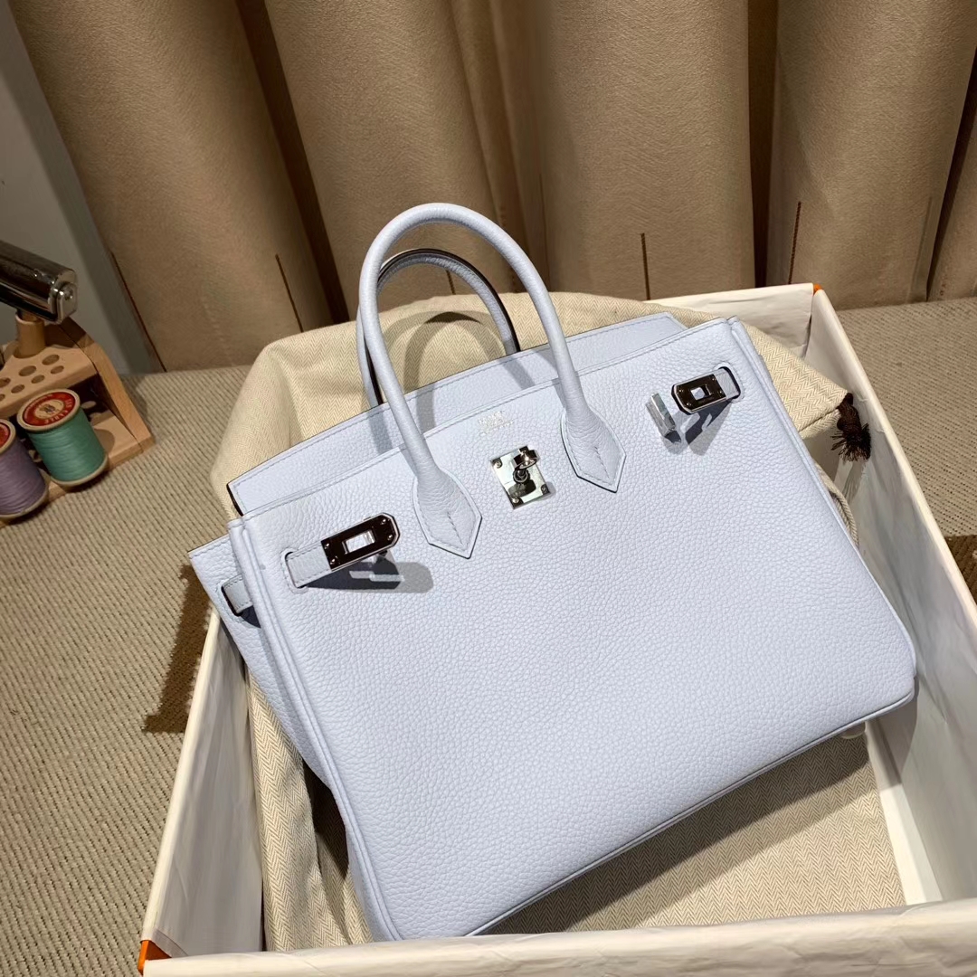 爱马仕包包官网 Birkin 30cm 雾霾蓝 银扣
