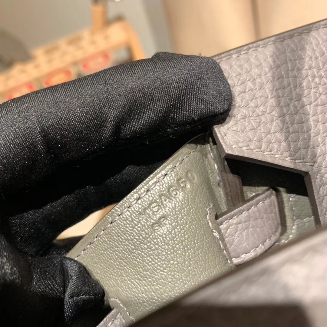 爱马仕官网 Birkin 25cm Togo 8F锡器灰 金扣 蜡线手缝