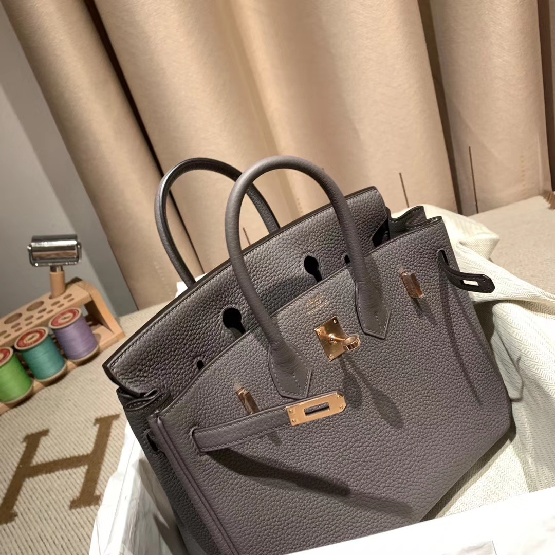 爱马仕官网 Birkin 25cm Togo 8F锡器灰 金扣 蜡线手缝
