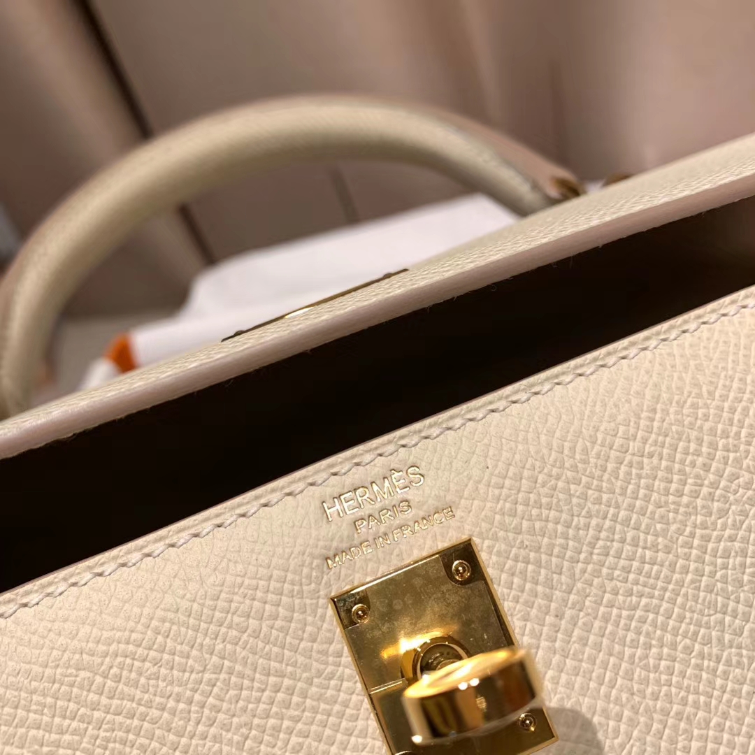 Hermes爱马仕 Kelly 25cm Epsom 10奶昔白 金扣
