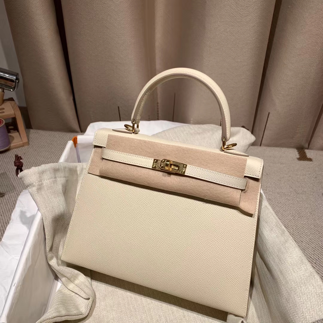 Hermes爱马仕 Kelly 25cm Epsom 10奶昔白 金扣