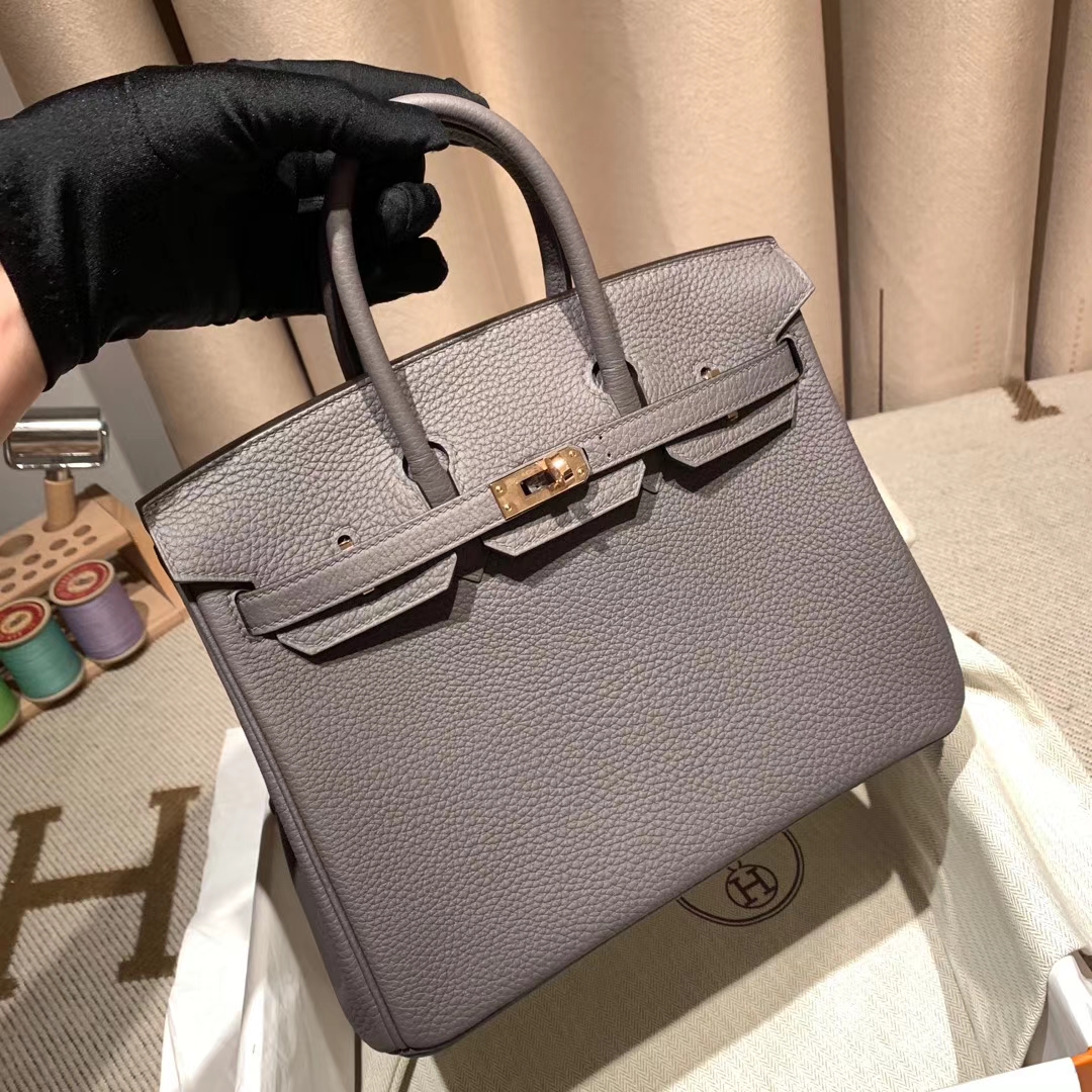 爱马仕官网 Birkin 25cm Togo 8F锡器灰 金扣 蜡线手缝