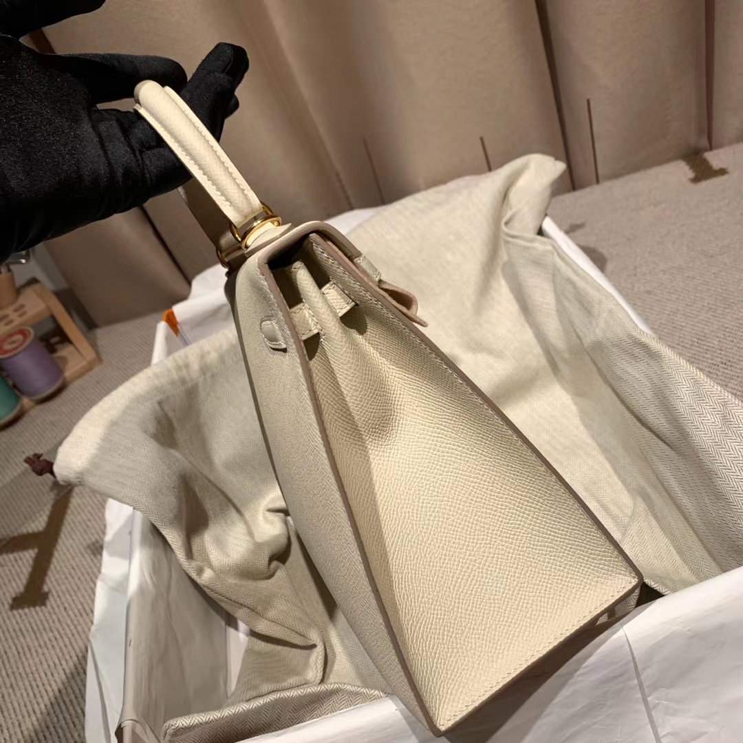 Hermes爱马仕 Kelly 25cm Epsom 10奶昔白 金扣