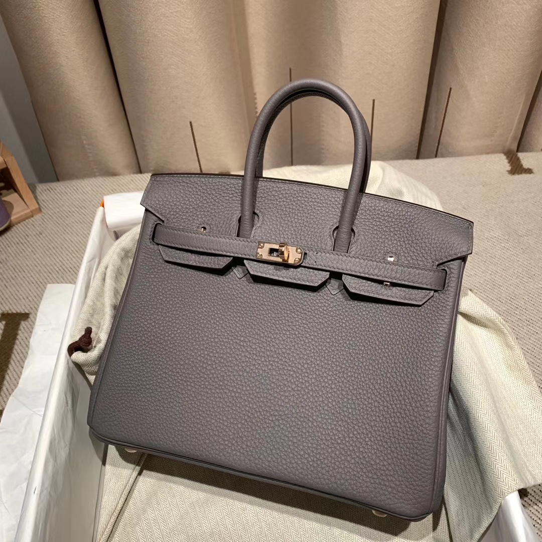 爱马仕官网 Birkin 25cm Togo 8F锡器灰 金扣 蜡线手缝