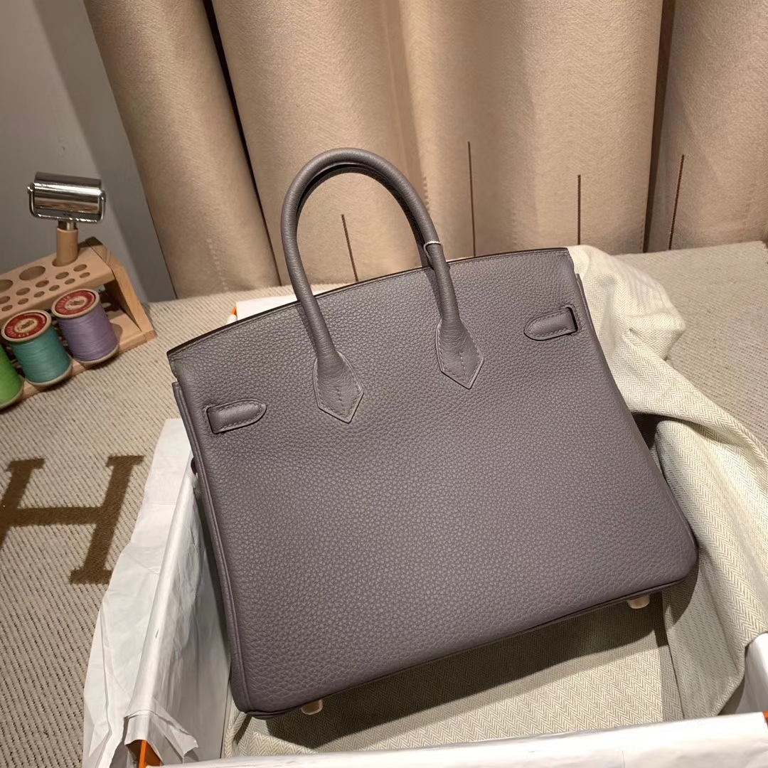 爱马仕官网 Birkin 25cm Togo 8F锡器灰 金扣 蜡线手缝