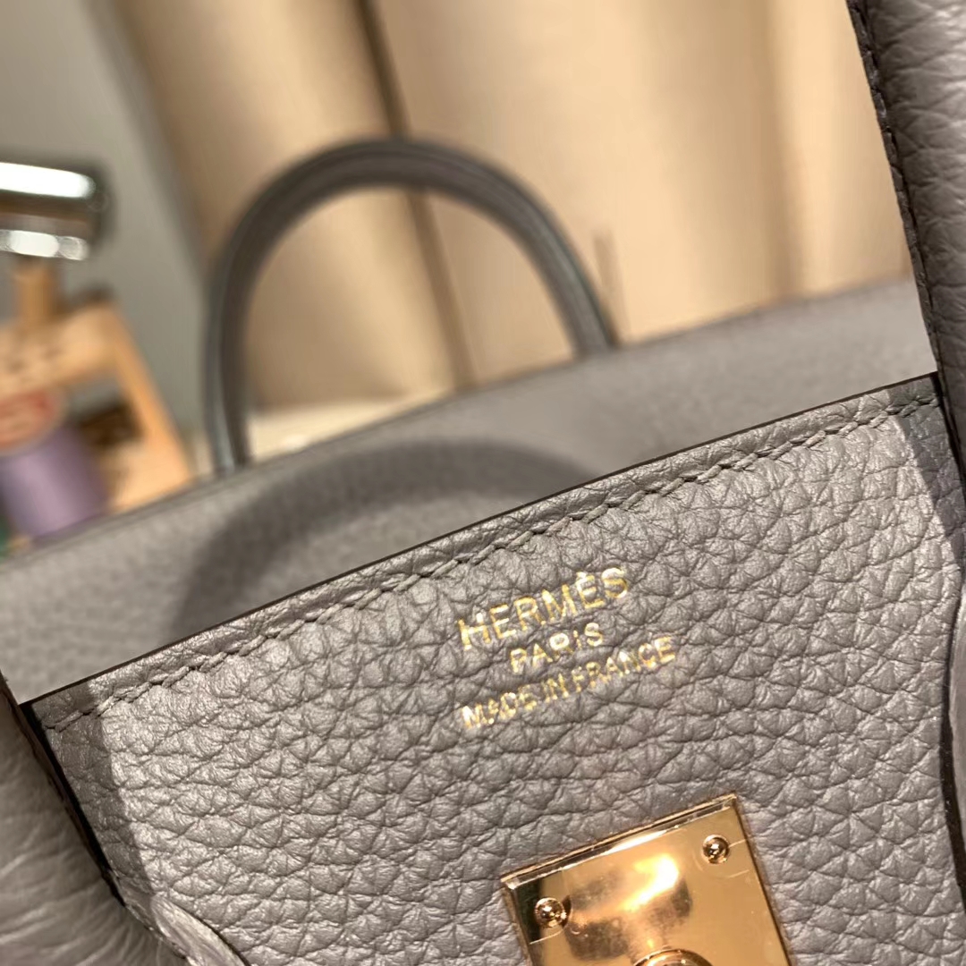 爱马仕官网 Birkin 25cm Togo 8F锡器灰 金扣 蜡线手缝