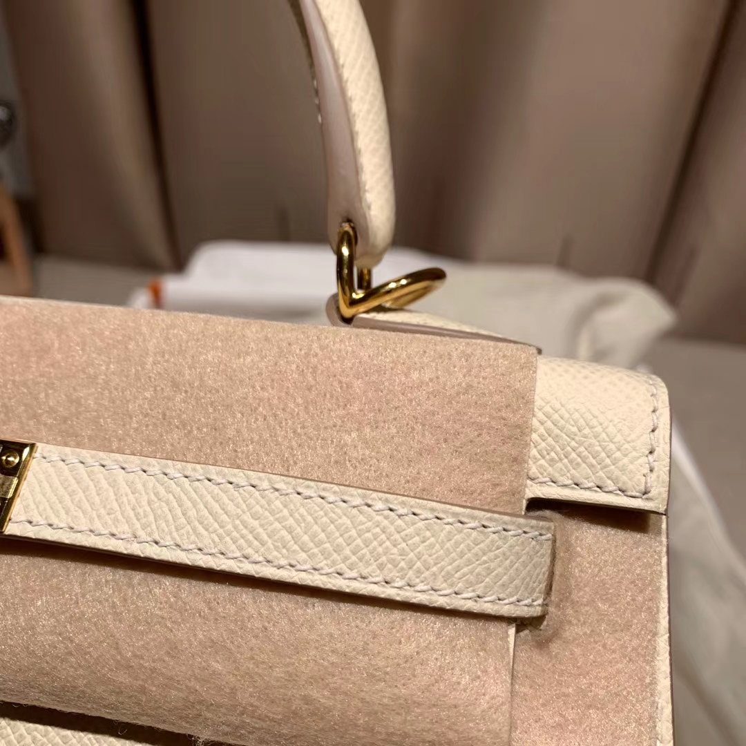 Hermes爱马仕 Kelly 25cm Epsom 10奶昔白 金扣
